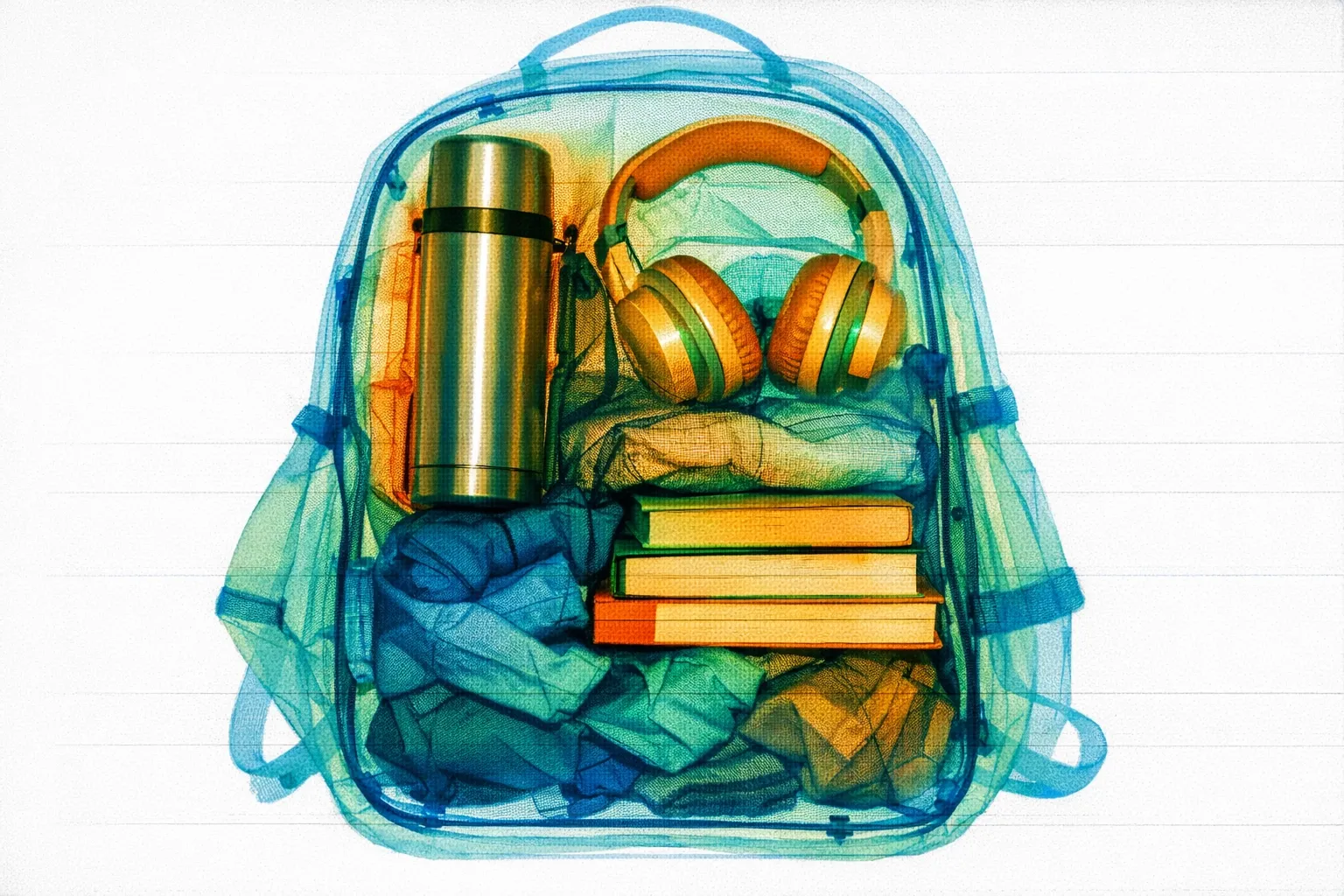 На настоящем скане будет видно, что у вас в термосе, в наушниках, в книгах