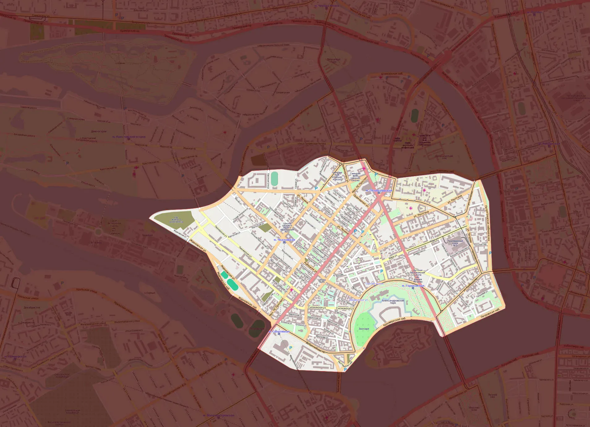 Карта Петроградского острова (OpenStreetMap / Wikimedia)