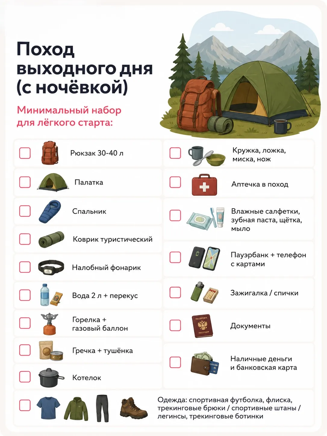 Чек-лист на поход выходного дня