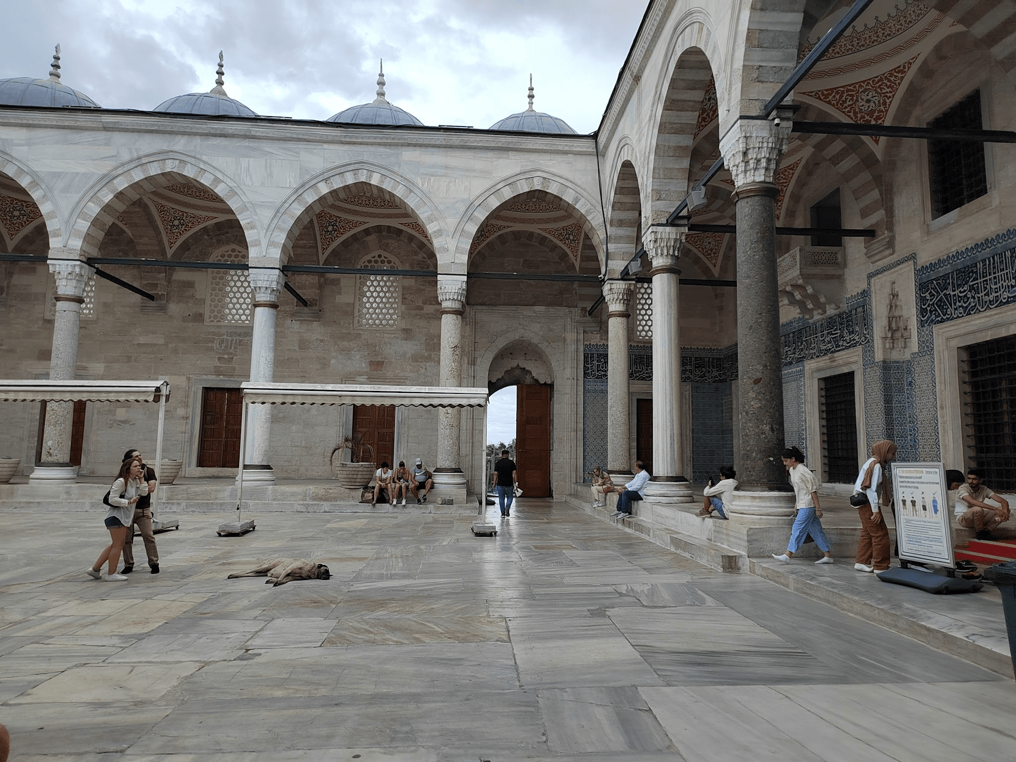 Внутри мечети тоже смешение всего: туристы, животные отдыхают в тени. Фото Дарины Устич